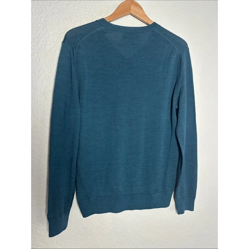 NEW Banana Republic 100% Merino Wool Teal Blue V-Neck Sweater Medium